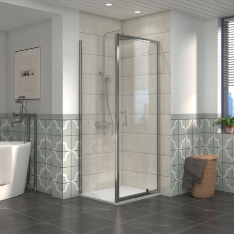 NRG Bathroom Pivot Shower Enclosure Chrome Framed + Side Panel, 700 x 800mm Reversible Screen with White SMC Rectangle Shower Tray