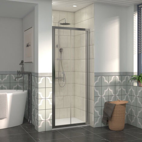 NRG 700mm Bathroom Bi- Fold Shower Door Chrome Framed with 1100x700mm SMC Rectangle Shower Tray White