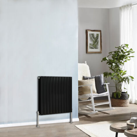 NRG Flat Panel Radiator Designer Column Bathroom Central Heating Black Double 600x748mm