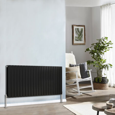 NRG Flat Panel Radiator Designer Column Bathroom Central Heating Black Double 600x1428mm