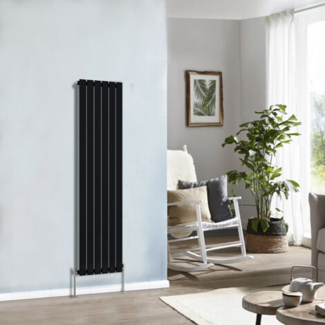 NRG Flat Panel Radiator Designer Column Bathroom Central Heating Black Single 1600x408mm