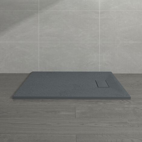 NRG 1100 x 700mm Anthracite SMC Rectangle Slate Effect Bathroom Shower Enclosure Tray (1/5)