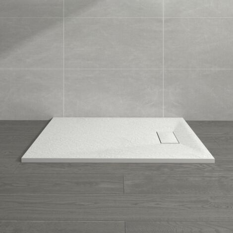 NRG 1100 x 700mm White SMC Rectangle Slate Effect Bathroom Shower Enclosure Tray (1/5)