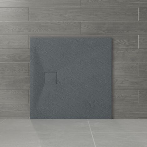 NRG 800 x 800mm Anthracite SMC Square Slate Effect Bathroom Shower Enclosure Tray