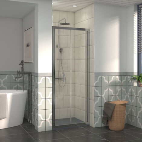 NRG 700mm Bathroom Bi- Fold Shower Door Chrome Framed with 1000x700mm SMC Rectangle Shower Tray Anthracite (1/5)