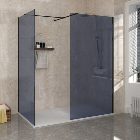 NRG Wet Room Walk in Shower Enclosure Grey Glass Shower Screen Panel 2 Pieces 700mm & 700mm (1/5)