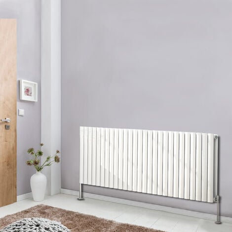Horizontal Double Panel Oval Column Designer Radiator Bathroom Heater White 600x1593 Central Heating
