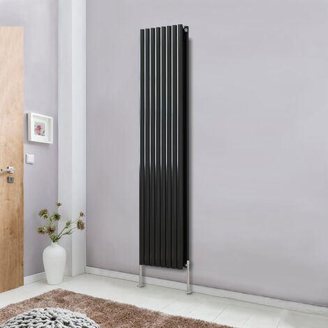 Modern Vertical Column Designer Radiator Black 1800x472 Oval Double Panel - Home Livingroom Bedroom Bathroom Heater (1/5)