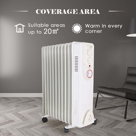 White Oil Filled Radiator 11 Fin 2500W Portable Electric Heater with 24H Timer