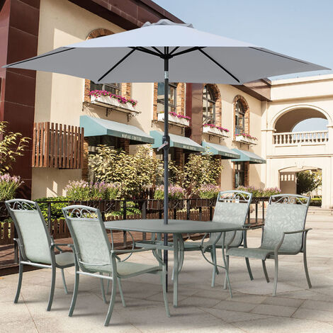 Greenbay Round Aluminium Garden Parasol Sun Shade Patio Outdoor Umbrella Canopy Crank Tilt Mechanism 2.5M Grey