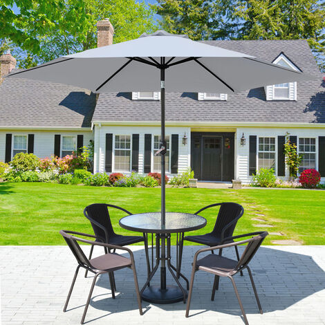 Greenbay Round Garden Parasol Sun Shade Patio Outdoor Umbrella Canopy Crank Tilt Mechanism 2.7M Grey