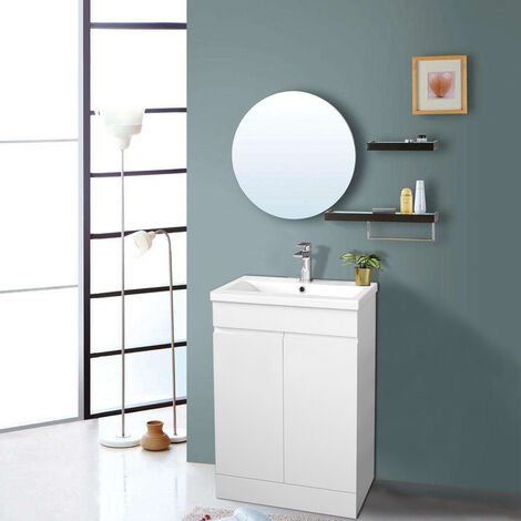 Gloss White Bathroom Vanity Sink Unit Basin Storage Cabinet Floor Standing Furniture 600mm