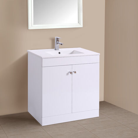800mm 2 Door Gloss White Wash Basin Cabinet Floor Standing Vanity Sink Unit Bathroom Furniture