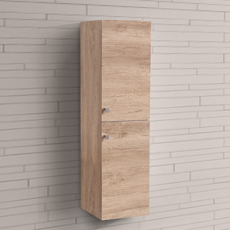 Light Oak Effect 1200mm Tall Cupboard Wall Hung High Cabinet Bathroom Furniture with 2 Door
