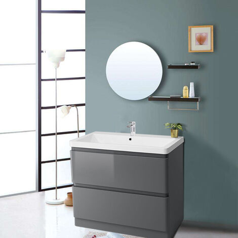 NRG Floor Standing 2 Drawer Vanity Unit Basin Storage Bathroom Funiture 800mm Gloss Grey 