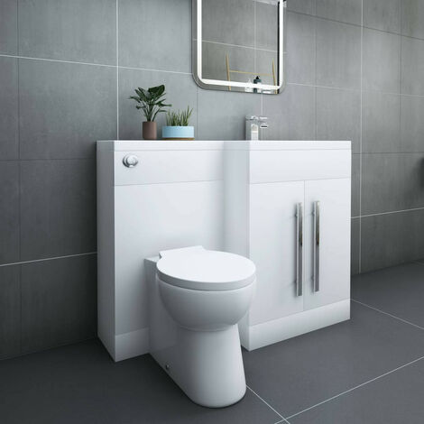 White Right Hand Combination Bathroom, Toilet And Vanity Unit Set