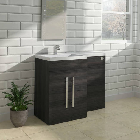 Grey Left Hand Bathroom Furniture Combination Vanity Sink Unit Set (No Toilet)