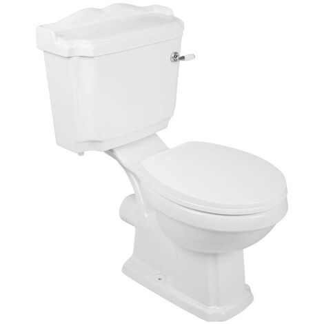 White Traditional Bathroom Closed Coupled Toilet Pan and Cistern Soft Close Seat