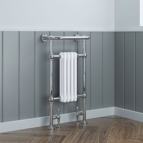 White and Brass Traditional Column Radiator with Towel Rail 952 x