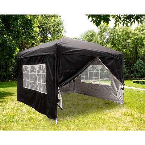Greenbay Garden Pop Up Gazebo Party Tent Canopy With 4 Sidewalls and Carrying Bag Black 3x3M