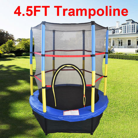 4.5FT Kids Trampoline With Safety Net Enclosure Children Outdoor Garden Fun UK