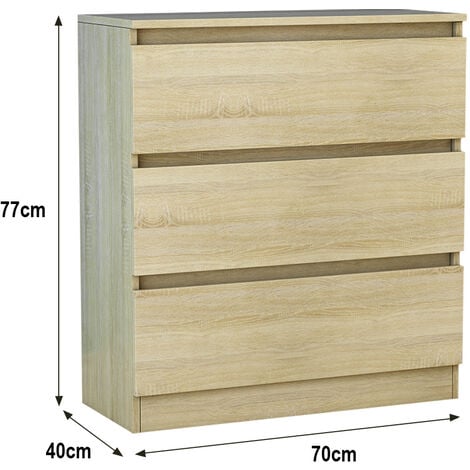 NRG Chest of Drawers Storage Bedroom Furniture Cabinet 3 Drawer Oak 70x40x77cm