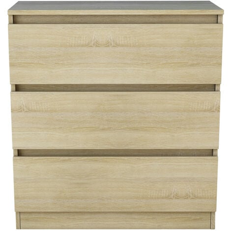 NRG Chest of Drawers Storage Bedroom Furniture Cabinet 3 Drawer Oak 70x40x77cm