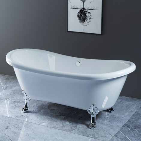 NRG Traditional Curved Freestanding Bathtub with Chrome Claw Feet 1750 x 780mm
