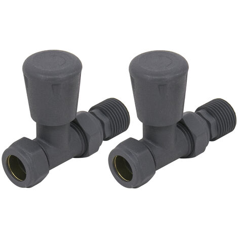 NRG Standard Anthracite Straight Manual Radiator Valve Central Heating Taps One Pair