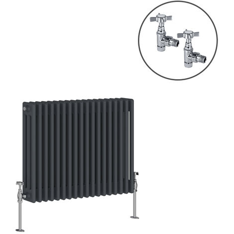 Central Inlet Radiator Traditional Rad Cast Iron Style Radiator Anthracite + Chrome Angled ...
