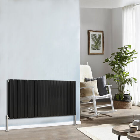 Designer Radiator 600x1428mm Double Flat Panel Horizontal Black