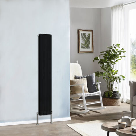 Designer Radiator 1600x272mm Double Flat Panel Vertical Black (1/5)