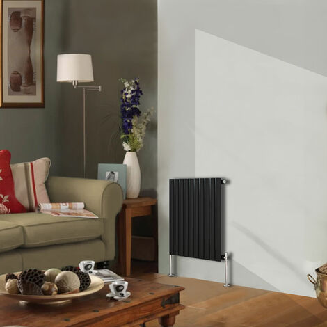 Designer Radiator 600x590mm Single Oval Column Horizontal Black (1/4)