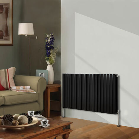 Designer Radiator 600x1180mm Double Oval Column Horizontal Black (1/3)