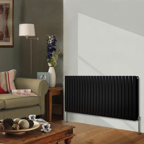 Designer Radiator 600x1416mm Double Oval Column Horizontal Black (1/3)
