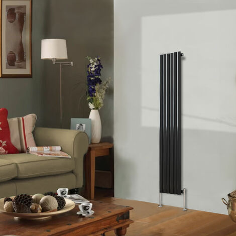 NRG Black Modern Designer Radiator Oval Column Central Heating Rads Vertical Single 1600x354mm