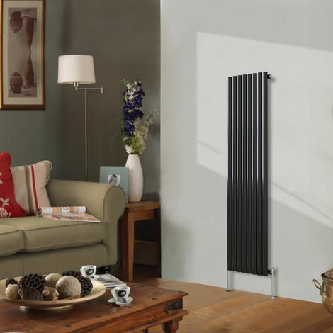 Designer Radiator 1600x472mm Single Oval Column Vertical Black (1/4)