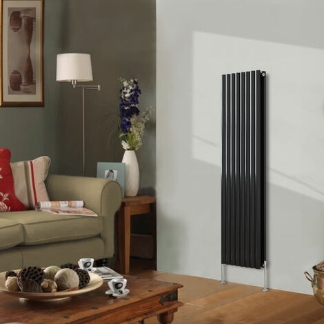 Designer Radiator 1600x472mm Double Oval Column Vertical Black (1/3)