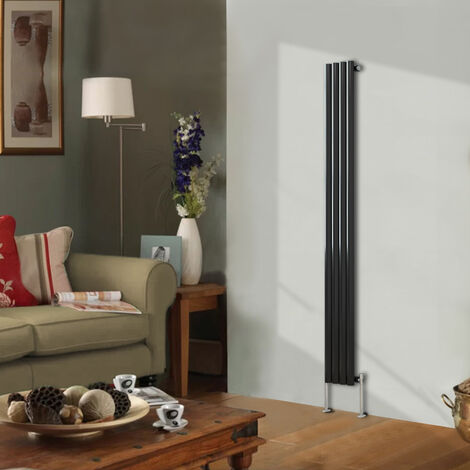 Designer Radiator 1800x236mm Single Oval Column Vertical Black (1/4)