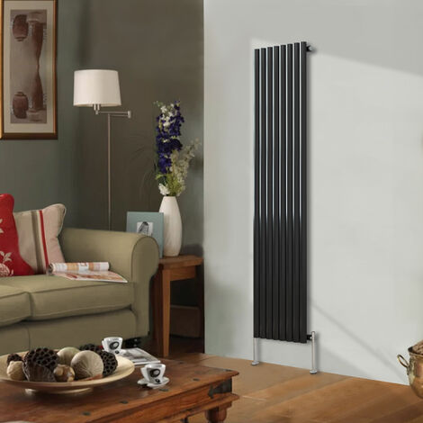 NRG Black Modern Designer Radiator Oval Column Central Heating Rads Vertical Single 1800x472mm (1/4)
