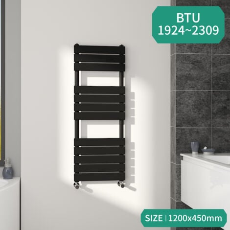 Bathroom Flat Panel Heated Towel Rail Radiator Central Heating Black 1200x450mm