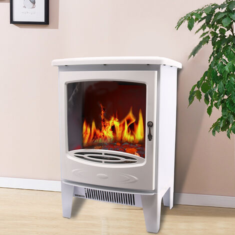 Freestanding Electric Fireplace Home Heater Fireplace Stove Flame Effect 1800W White