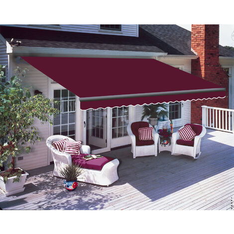 Greenbay 4 x 3m Retractable Manual Awning Grey Frame Canopy Patio Garden Sun Shade Shelter Wine Red