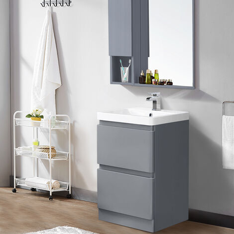 Floor Standing 600mm Bathroom Vanity Unit Basin Sink Storage Cabinet Furniture Gloss Grey