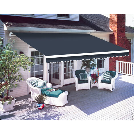 4x3m Manual Awning Canopy Patio Garden UV Sun Shade Retractable Shelter Blue