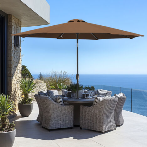 2.7M Garden Parasol Sun Shade Outdoor Patio Umbrella W/ Crank Tilt Coffee