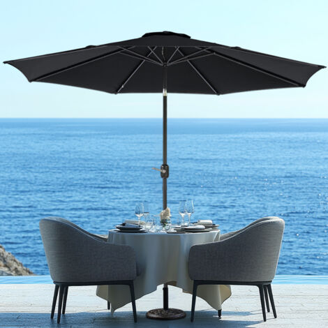 3M Large Round Garden Patio Parasol Sun Shade Umbrella Canopy Crank Tilt Black