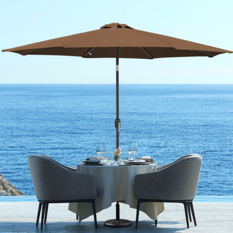 3M Large Round Garden Patio Parasol Sun Shade Umbrella Canopy Crank Tilt Coffee