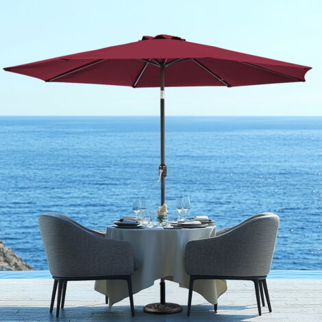 3M Large Round Garden Patio Parasol Sun Shade Umbrella Canopy Crank Tilt Wine Red