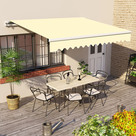 Garden Awning Manual Patio Canopy Sun Shade Retractable Shelter Outdoor Cream 2x1.5M